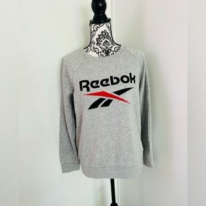 Reebok Women’s Grey Logo Crew Neck Long Sleeve Fleece Sweatshirt Size L